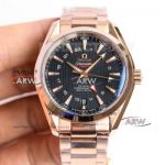 Swiss Replica Omega Seamaster 150m Aqua Terra GMT Rose Gold Black Dial 8605 Movement Watch